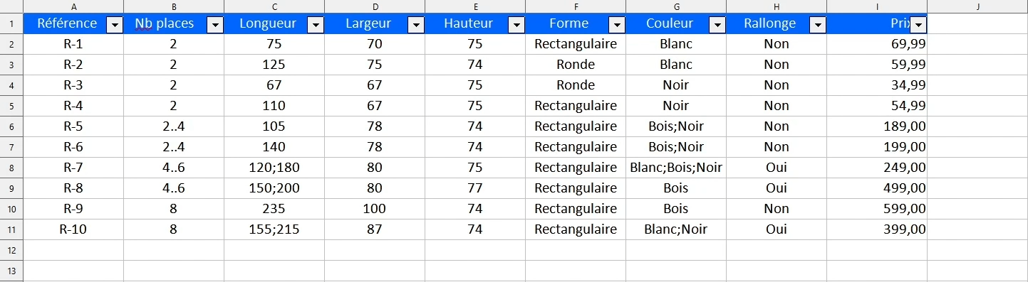 Screenshot of an excel sheet
