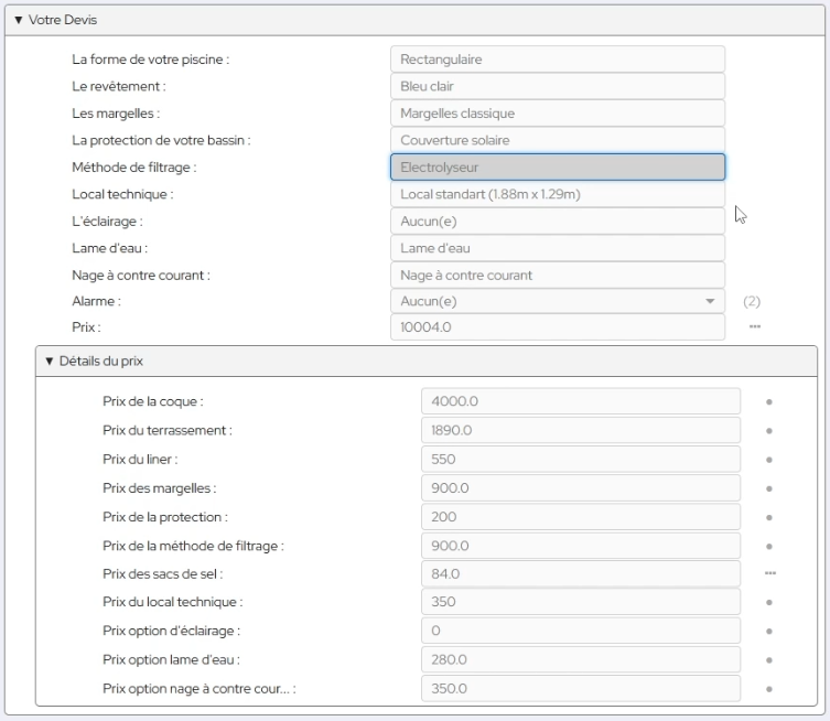Screenshot of a the summary